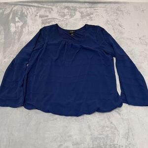 AGB Top Womens Large Blue Textured Stripe Lined Long Slit Slv Elastic Waist